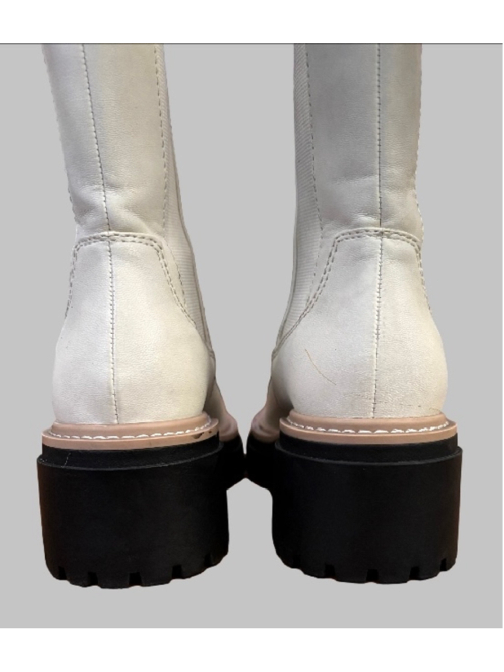 Open Edit white vegan lthr blk lug sole Ankl boots SZ 7 festival indie - Picture 7 of 10